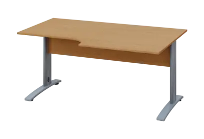 ERK 28 - 168 stůl kancelářský, rohový, pravý, kovová podnož stříbrná deska 25 mm, široký 1600 mm, buk Royal